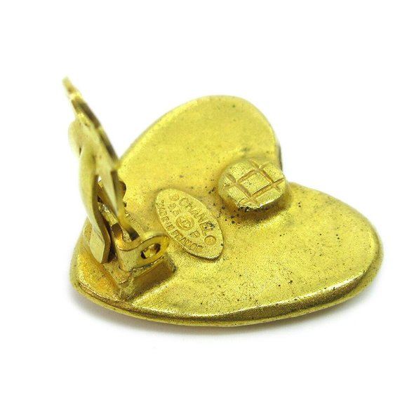 CHANEL CC Logos Heart Motif Earrings Clip-On Gold- - Picture 3 of 4